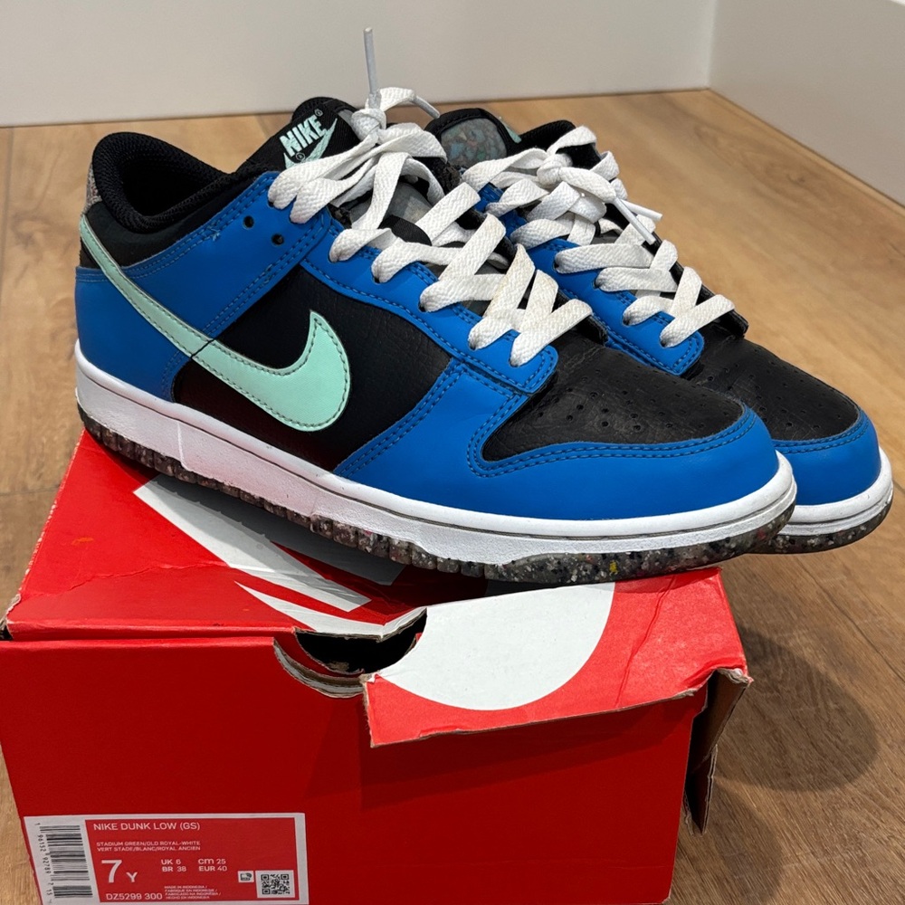 Nike Dunk Low Black and Blue with Mint Swoosh